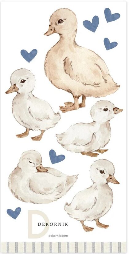 DEKORNIK Pīlēni ar zilām sirsniņām sienas uzlīmes